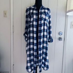 Plaid long button down shirt dress